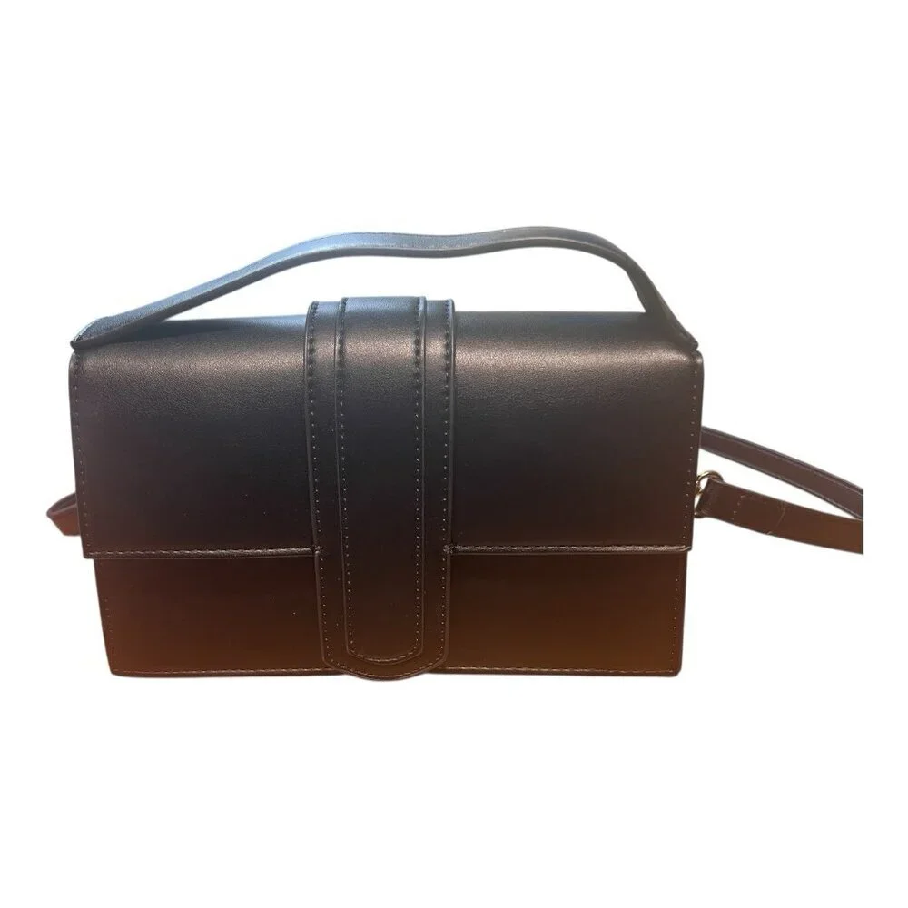 Kayla + Ava Miranda Crossbody Bag Black Faux Leather Vegan Removable Strap - Picture 4 of 6